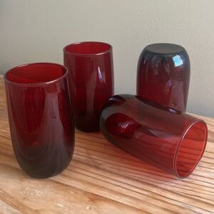 4 Vintage Anchor Hocking Ruby Red Glasses Plain Solid  Juice Bar 4.5”  8 fl oz